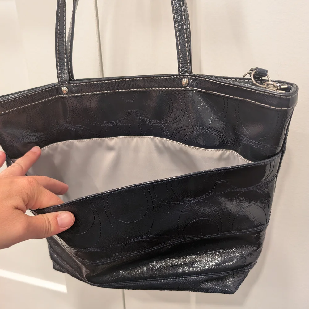 COACH Monogrammed Elegant Navy Leather Tote Shoulder Bag